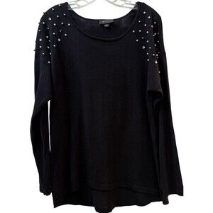 AB Studio Sweater Size Large Black Beaded Shoulder Holiday Bling Tunic NWT